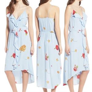 LEITH Ruffle/Floral High Low Midi Dress